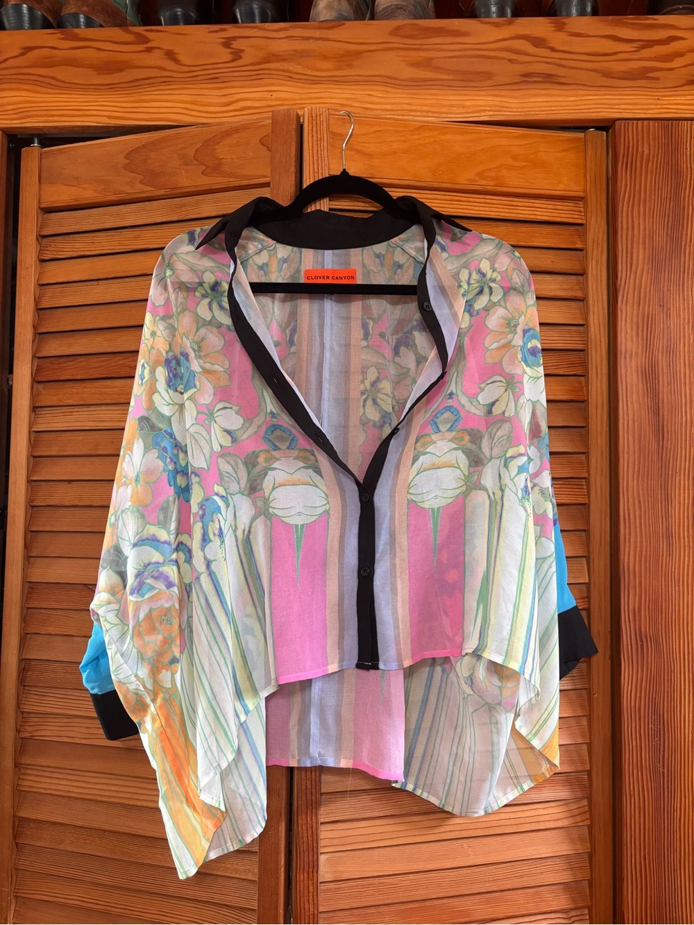 Clover Canyon Floral Sheer Button-Front Blouse in Pink, Blue, Green